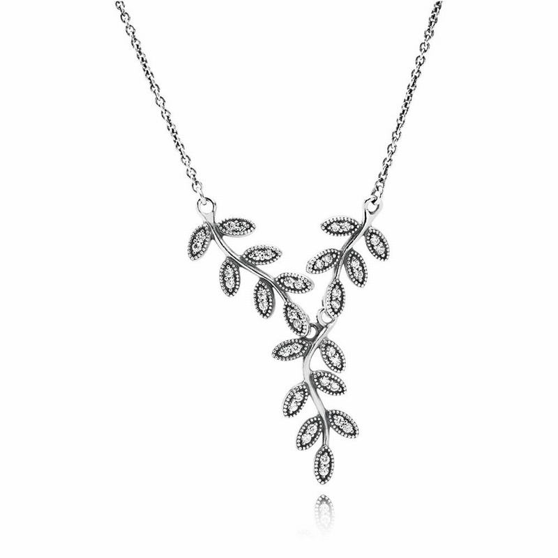 Pandora Sparkling Leaves Pendant Necklace - Sterling Silver/Cubic Zirconia - Canada | FN7404DJ